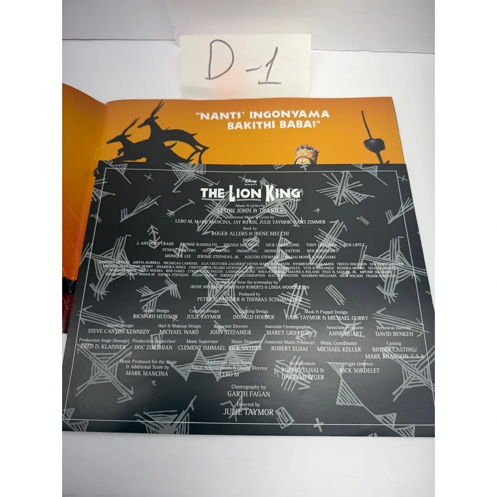 Disney The Lion‎ King Broadway Musical Playbill Program Lot D-1